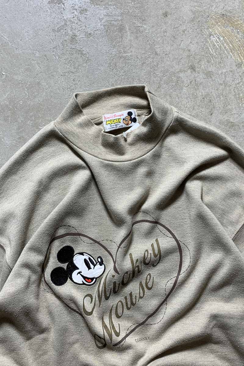 90'S L/S EMBROIDERY MOCK NECK T-SHIRT / BEIGE [SIZE: XL USED]