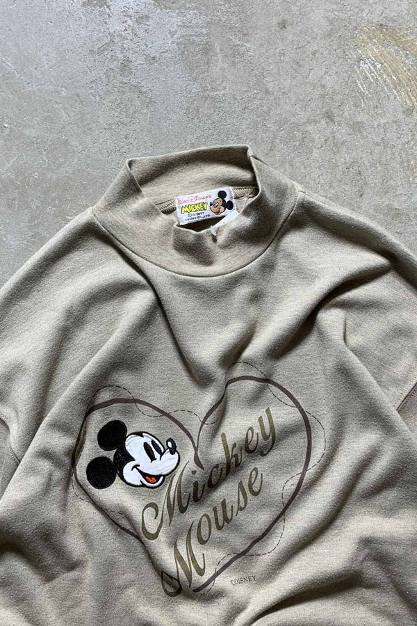 90'S L/S EMBROIDERY MOCK NECK T-SHIRT / BEIGE [SIZE: XL USED]