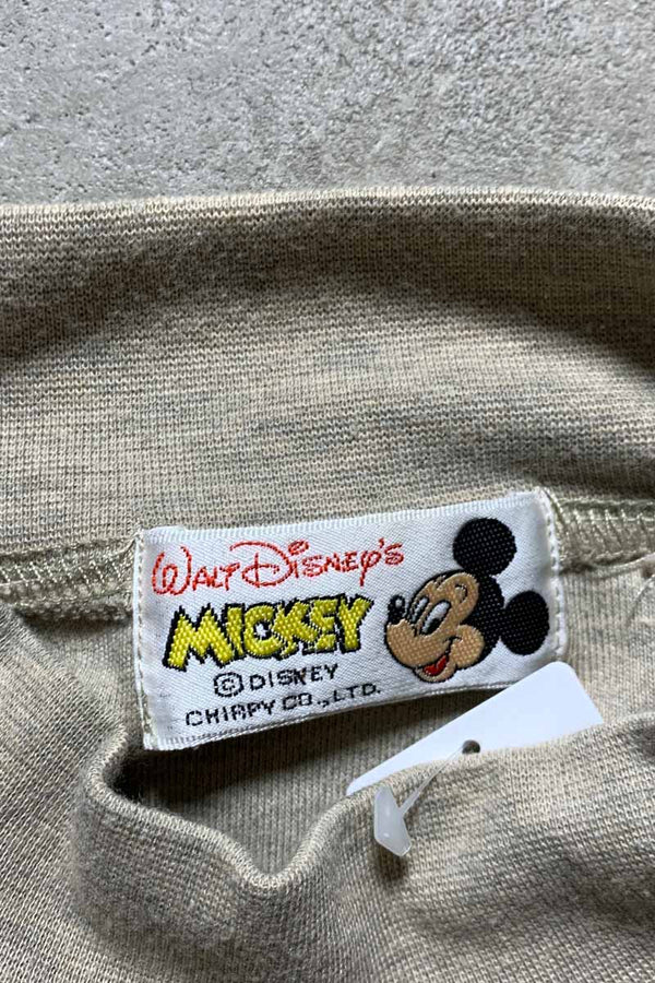 90'S L/S EMBROIDERY MOCK NECK T-SHIRT / BEIGE [SIZE: XL USED]