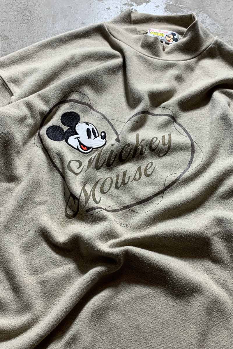 90'S L/S EMBROIDERY MOCK NECK T-SHIRT / BEIGE [SIZE: XL USED]