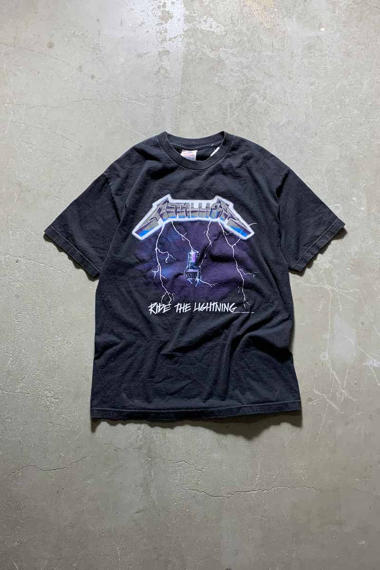 MADE IN MEXICO 94'S S/S METALLICA RIDE THE LIGHTNING PRINT BAND T-SHIRT / BLACK [SIZE: L USED]