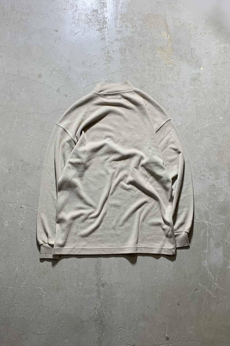90'S L/S EMBROIDERY MOCK NECK T-SHIRT / BEIGE [SIZE: XL USED]