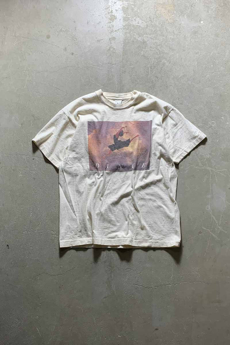MADE IN USA 90'S S/S DANCE PRINT T-SHIRT / IVORY [SIZE: L USED]