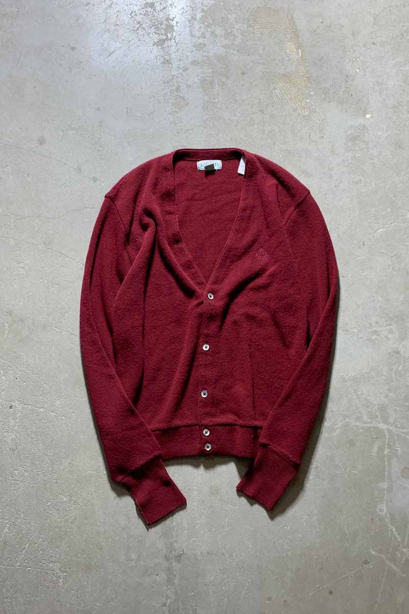 MADE IN USA 90'S ACRYLIC KNIT CARDIGAN / BURGUNDY [SIZE: M USED]