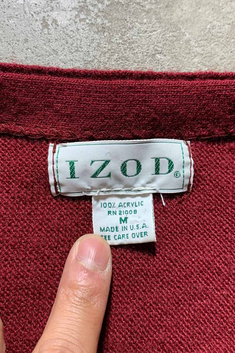 MADE IN USA 90'S ACRYLIC KNIT CARDIGAN / BURGUNDY [SIZE: M USED]