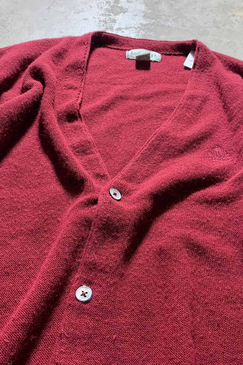 MADE IN USA 90'S ACRYLIC KNIT CARDIGAN / BURGUNDY [SIZE: M USED]
