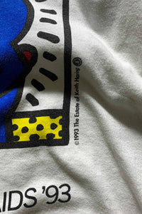 MADE IN USA 93'S S/S KEITH HARING ACT AGAINST AIDS PRINT T-SHIRT / WHITE [SIZE: M USED]