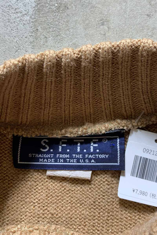 MADE IN USA 90'S MOCK-NECK ACRYLIC KNIT SWEATER / BEIGE [SIZE: M USED]
