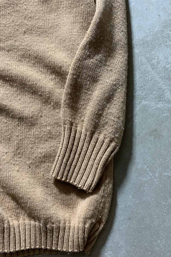 MADE IN USA 90'S MOCK-NECK ACRYLIC KNIT SWEATER / BEIGE [SIZE: M USED]