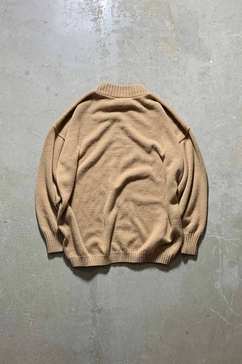 MADE IN USA 90'S MOCK-NECK ACRYLIC KNIT SWEATER / BEIGE [SIZE: M USED]
