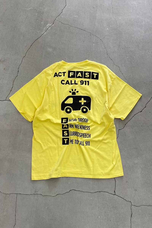 S/S BRAIN ATTACK PRINT MESSAGE T-SHIRT / YELLOW [SIZE: XL USED]