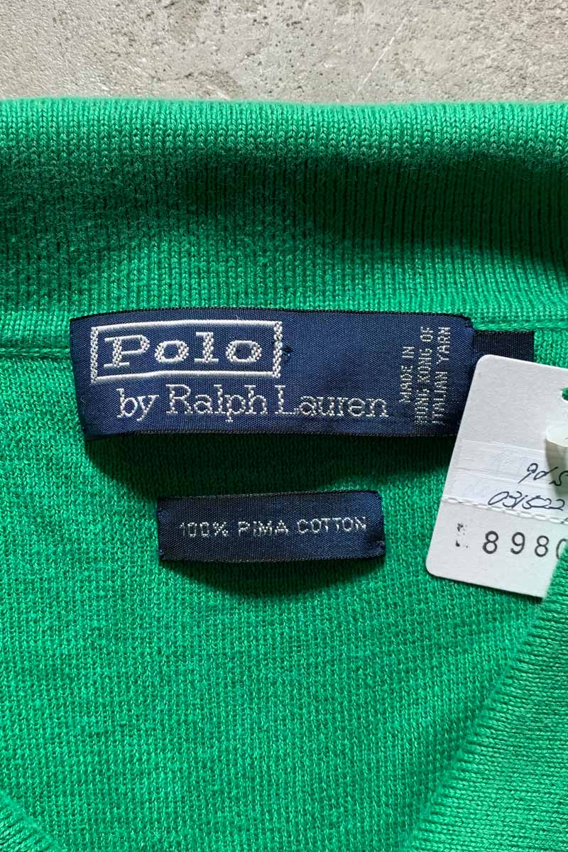 90'S L/S PIMA COTTON KNIT POLO SHIRT / GREEN [SIZE: XL USED]