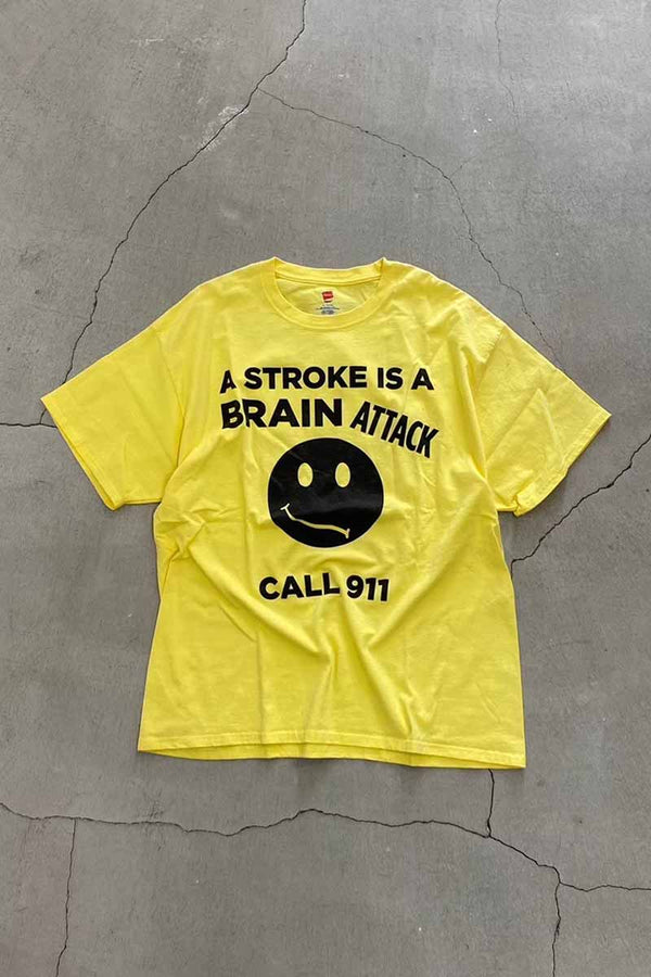 S/S BRAIN ATTACK PRINT MESSAGE T-SHIRT / YELLOW [SIZE: XL USED]