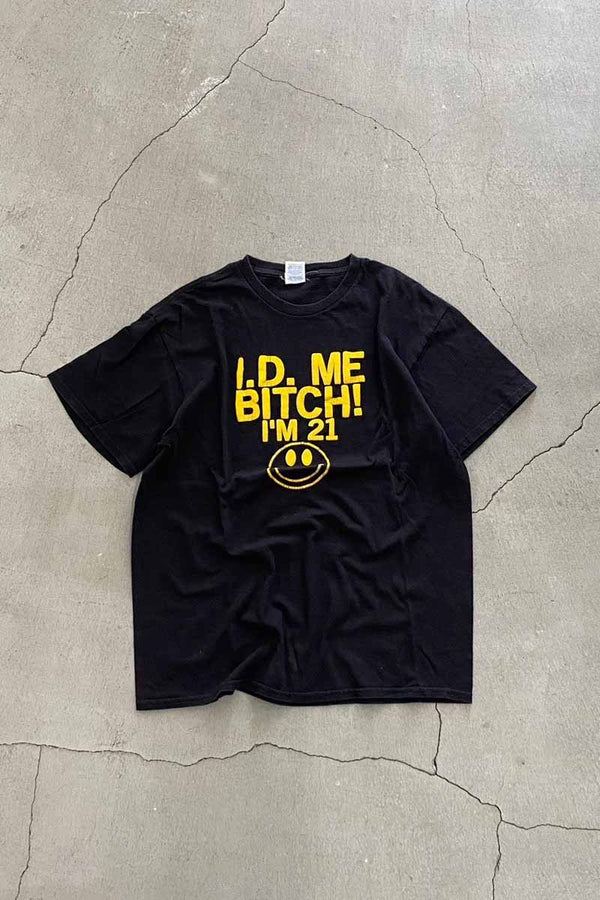 S/S I.D.ME.BITCH FORM PRINT MESSAGE T-SHIRT / BLACK [SIZE: L USED]