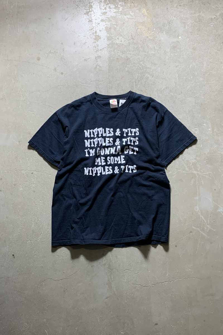 S/S NIPPLES & TITS PRINT EROTIC T-SHIRT /  BLACK [SIZE: XL USED]