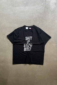 MADE IN USA 90'S S/S SHUT UP PRINT MESSAGE T-SHIRT / BLACK [SIZE: L USED]