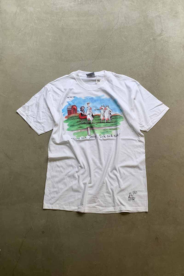MADE IN USA 90'S S/S MESSAGE COW PRINT T-SHIRT / WHITE [SIZE: XL DEADSTOCK/NOS]