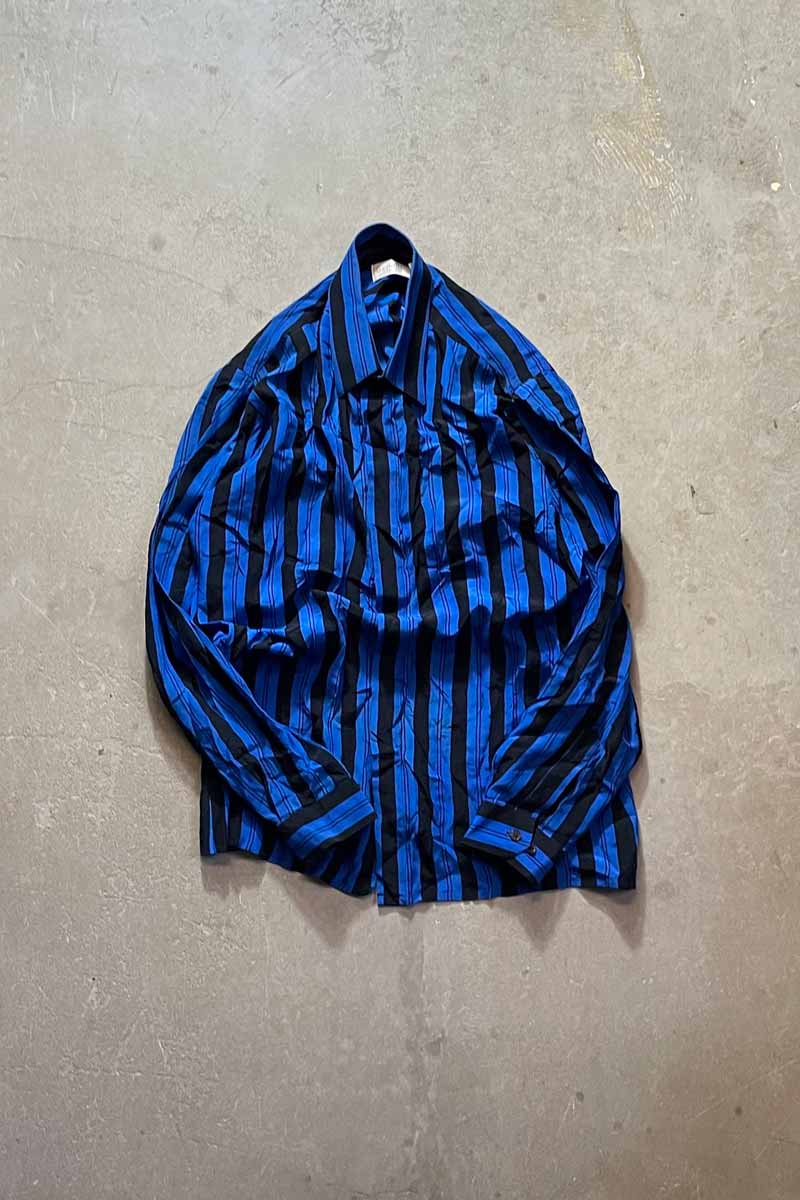 90'S L/S SILK STRIPE SHIRT / BLUE [SIZE:M USED]