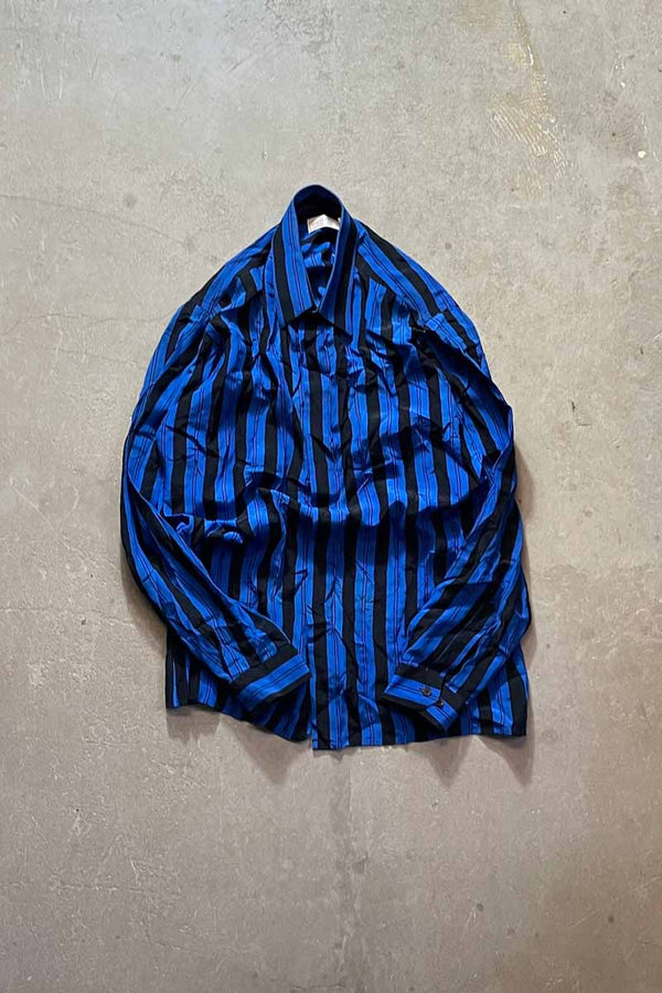 90'S L/S SILK STRIPE SHIRT / BLUE [SIZE:M USED]