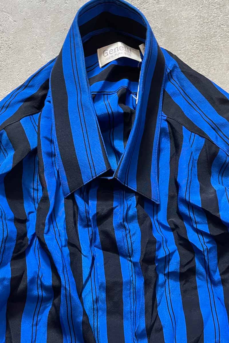 90'S L/S SILK STRIPE SHIRT / BLUE [SIZE:M USED]