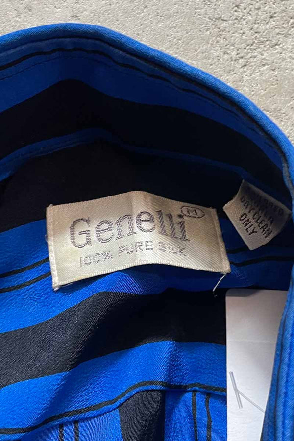 90'S L/S SILK STRIPE SHIRT / BLUE [SIZE:M USED]