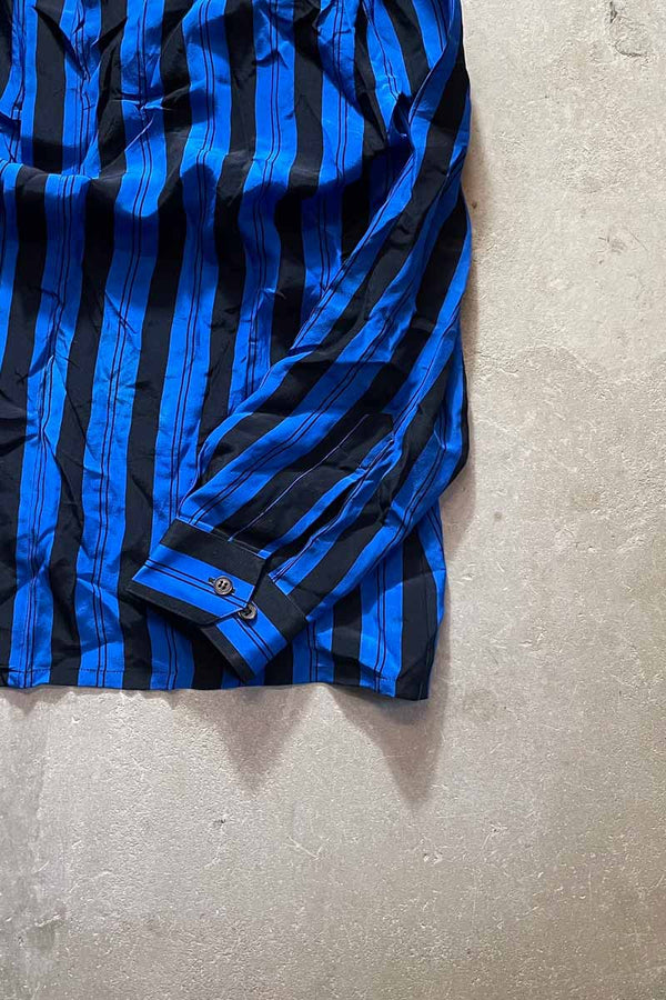 90'S L/S SILK STRIPE SHIRT / BLUE [SIZE:M USED]