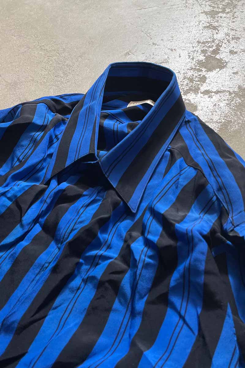 90'S L/S SILK STRIPE SHIRT / BLUE [SIZE:M USED]