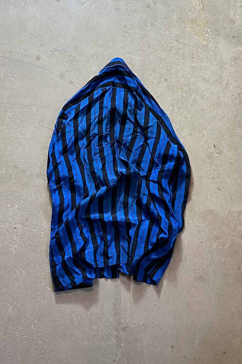 90'S L/S SILK STRIPE SHIRT / BLUE [SIZE:M USED]