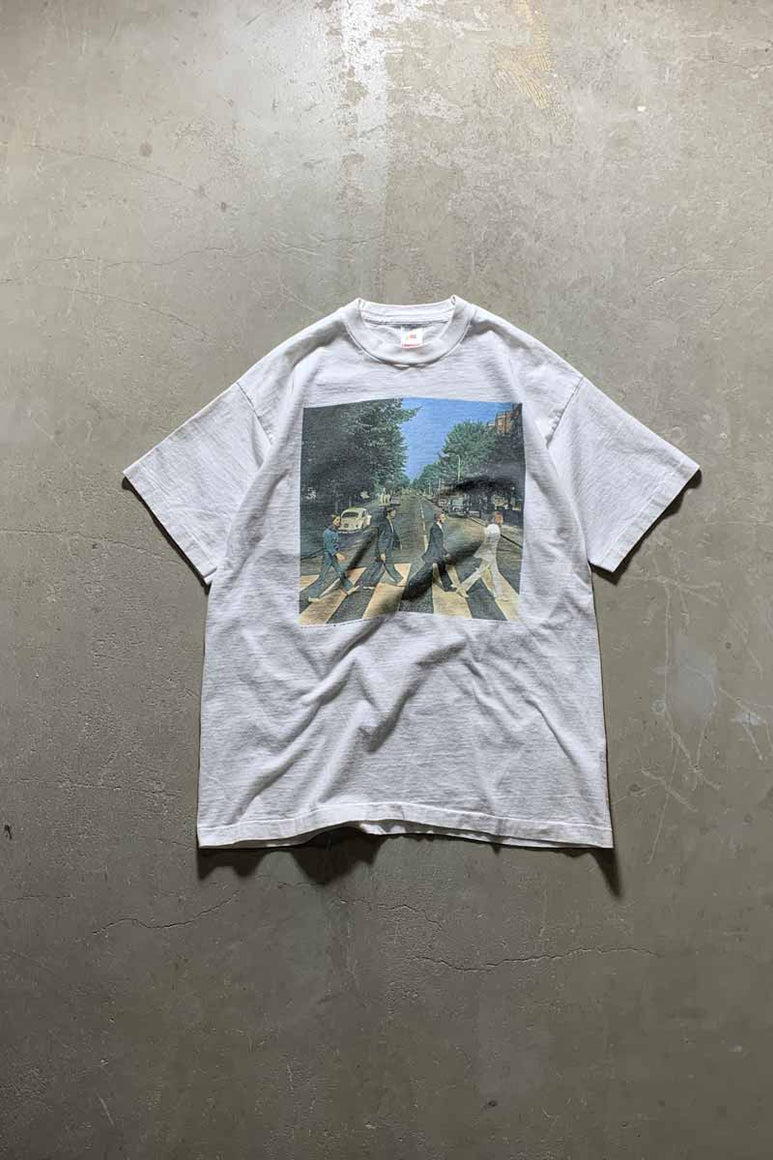 MADE IN USA 90'S S/S THE BEATLES ABBEY ROAD PRINT BAND T-SHIRT / WHITE [SIZE: XL USED]
