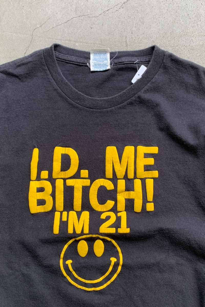 S/S I.D.ME.BITCH FORM PRINT MESSAGE T-SHIRT / BLACK [SIZE: L USED]