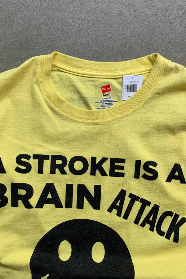 S/S BRAIN ATTACK PRINT MESSAGE T-SHIRT / YELLOW [SIZE: XL USED]