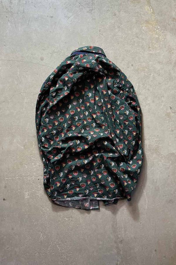 90'S L/S EMBLEM PATTERN SHIRT / GREEN [SIZE:M USED]