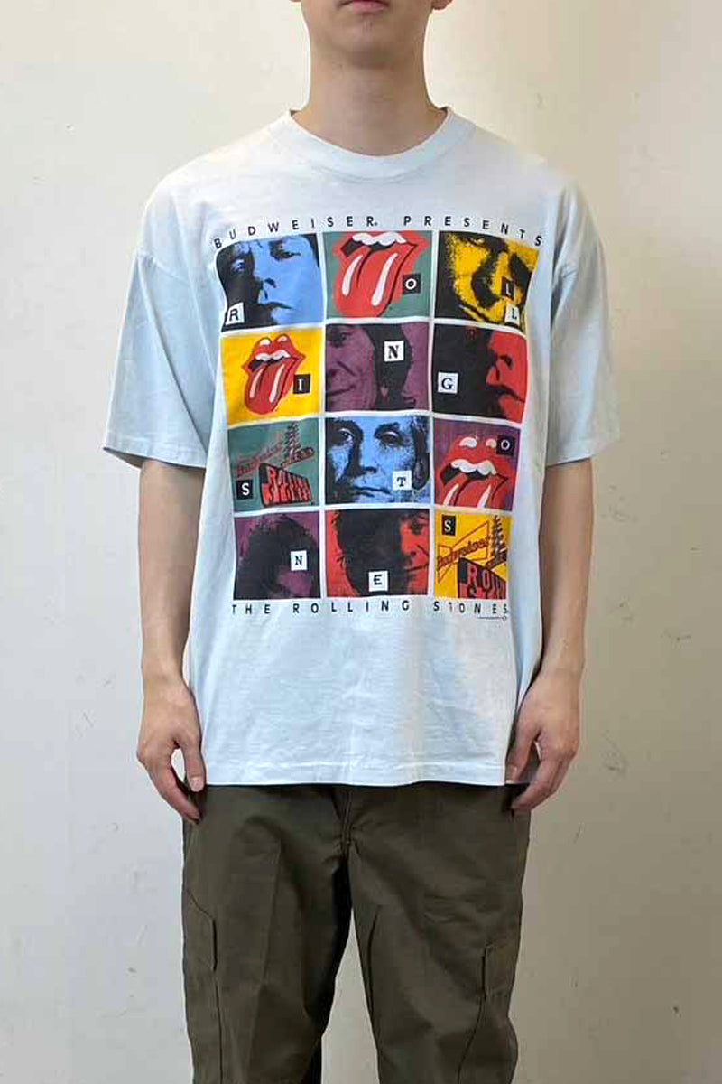MADE IN USA 94'S BUDWEISER ROLLING STONES PRINT BAND T-SHIRT / WHITE [SIZE: XL USED]