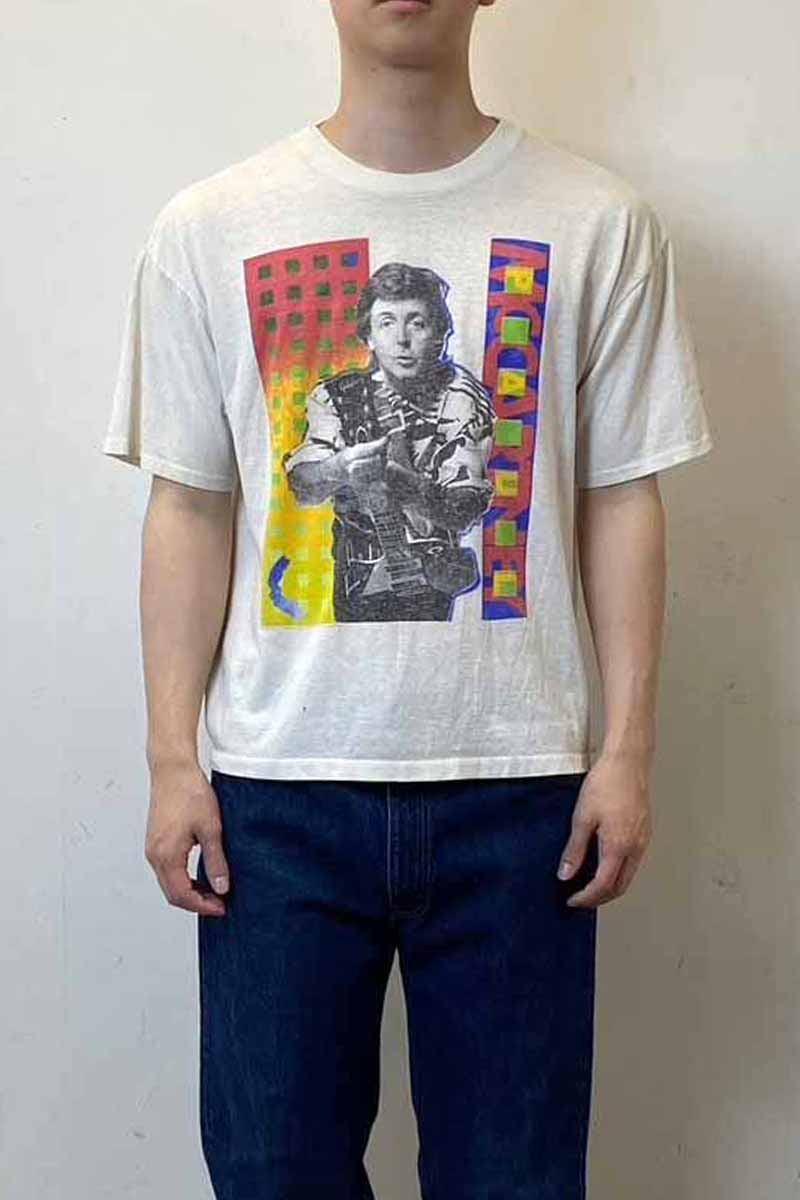 MADE IN USA 89'S S/S PAUL MCCARTNEY PRINT TOUR BAND T-SHIRT / WHITE [SIZE: L USED]