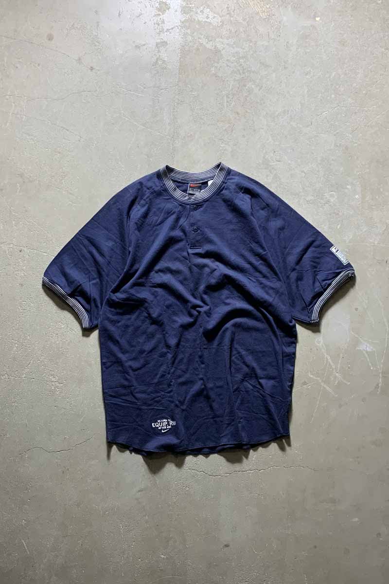 S/S HENLEY NECK RINGER T-SHIRT / NAVY [SIZE: L DEADSTOCK/NOS]