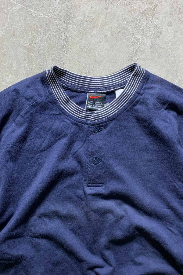 S/S HENLEY NECK RINGER T-SHIRT / NAVY [SIZE: L DEADSTOCK/NOS]
