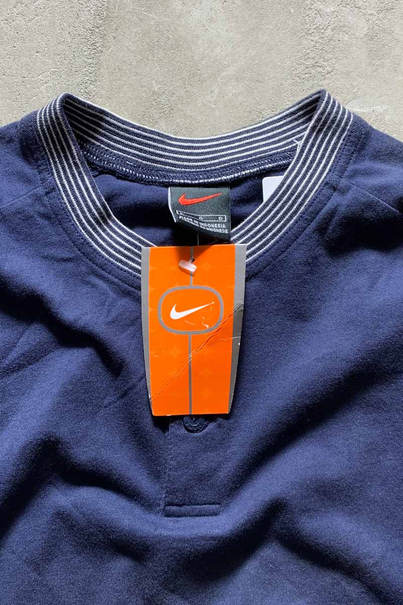 S/S HENLEY NECK RINGER T-SHIRT / NAVY [SIZE: L DEADSTOCK/NOS]