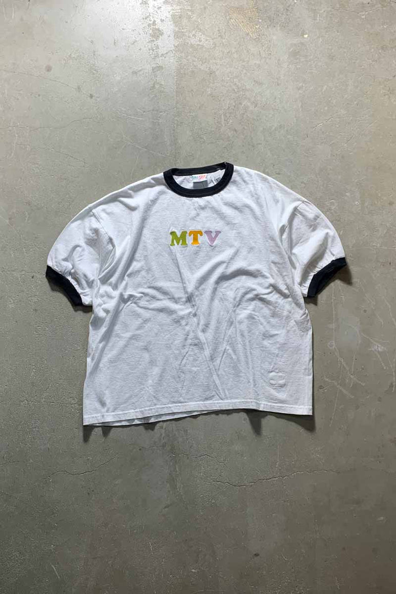 MADE IN USA 95'S S/S MTV RINGER T-SHIRT / WHITE / BLACK [SIZE: XL USED]