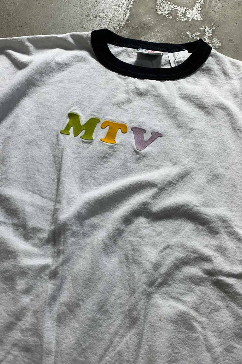 MADE IN USA 95'S S/S MTV RINGER T-SHIRT / WHITE / BLACK [SIZE: XL USED]
