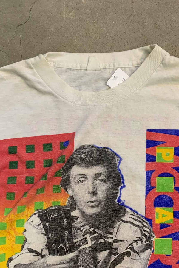 MADE IN USA 89'S S/S PAUL MCCARTNEY PRINT TOUR BAND T-SHIRT / WHITE [SIZE: L USED]
