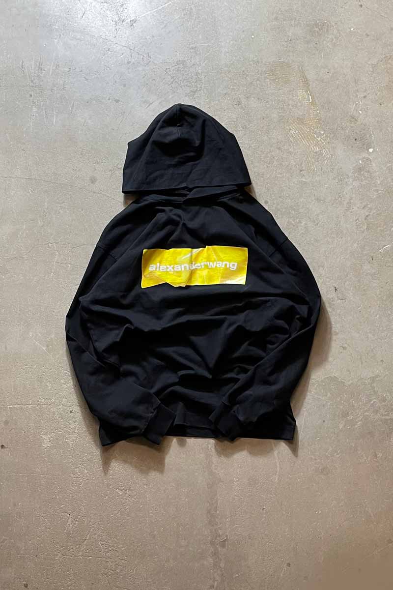 LOGO PRINT SWEAT HOODIE / BLACK/YELLOW [SIZE:S USED]