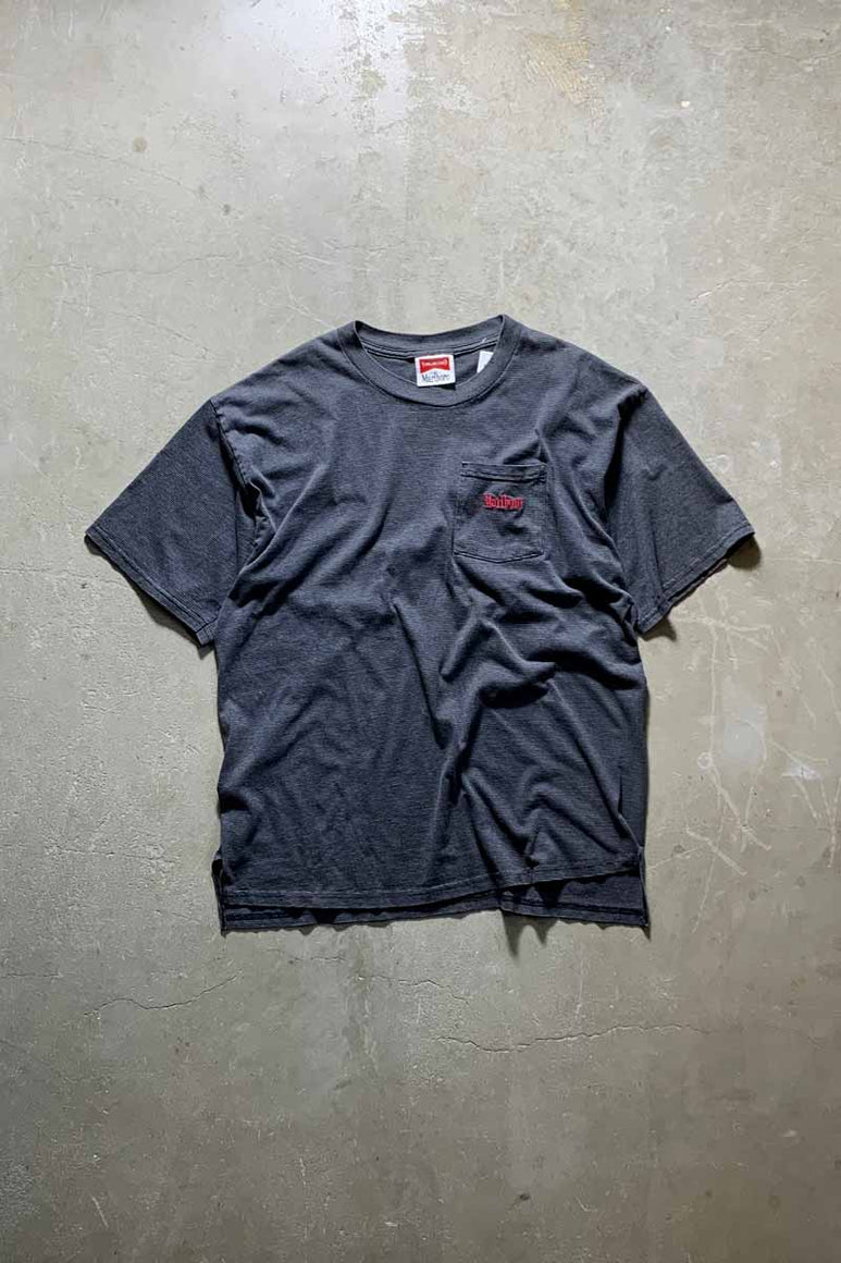MADE IN MEXICO 90'S S/S BORDER ADVERTISING T-SHIRT /  CHARCOAL [SIZE: XL USED]