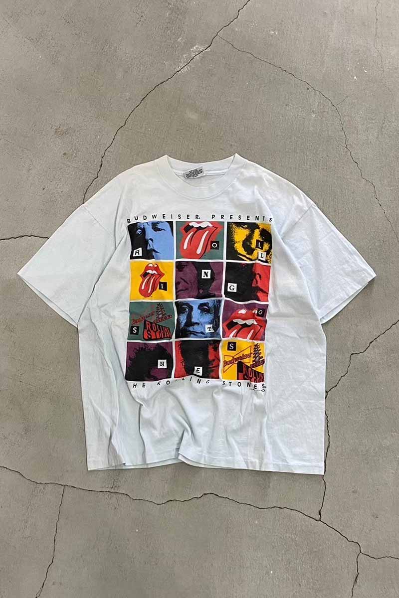 MADE IN USA 94'S BUDWEISER ROLLING STONES PRINT BAND T-SHIRT / WHITE [SIZE: XL USED]