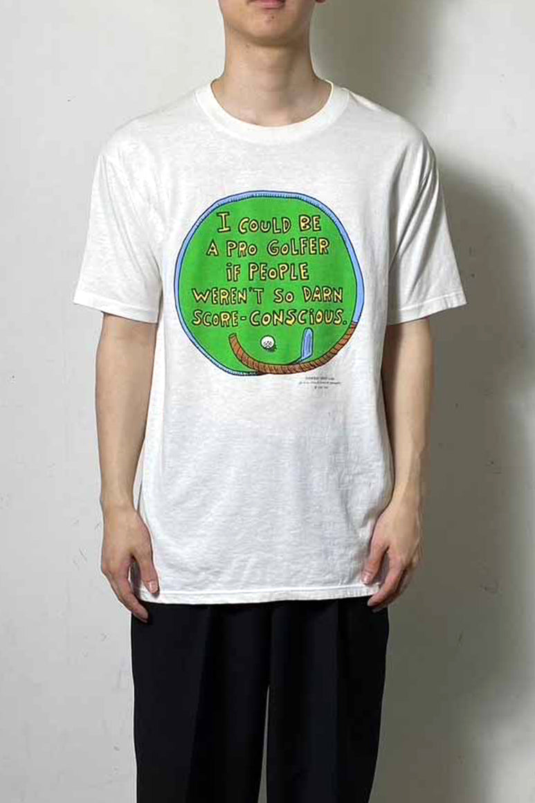 MADE IN USA 90'S S/S I COULD BE A PRO GOLFER PRINT MESSAGE T-SHIRT / WHITE [SIZE: L USED]