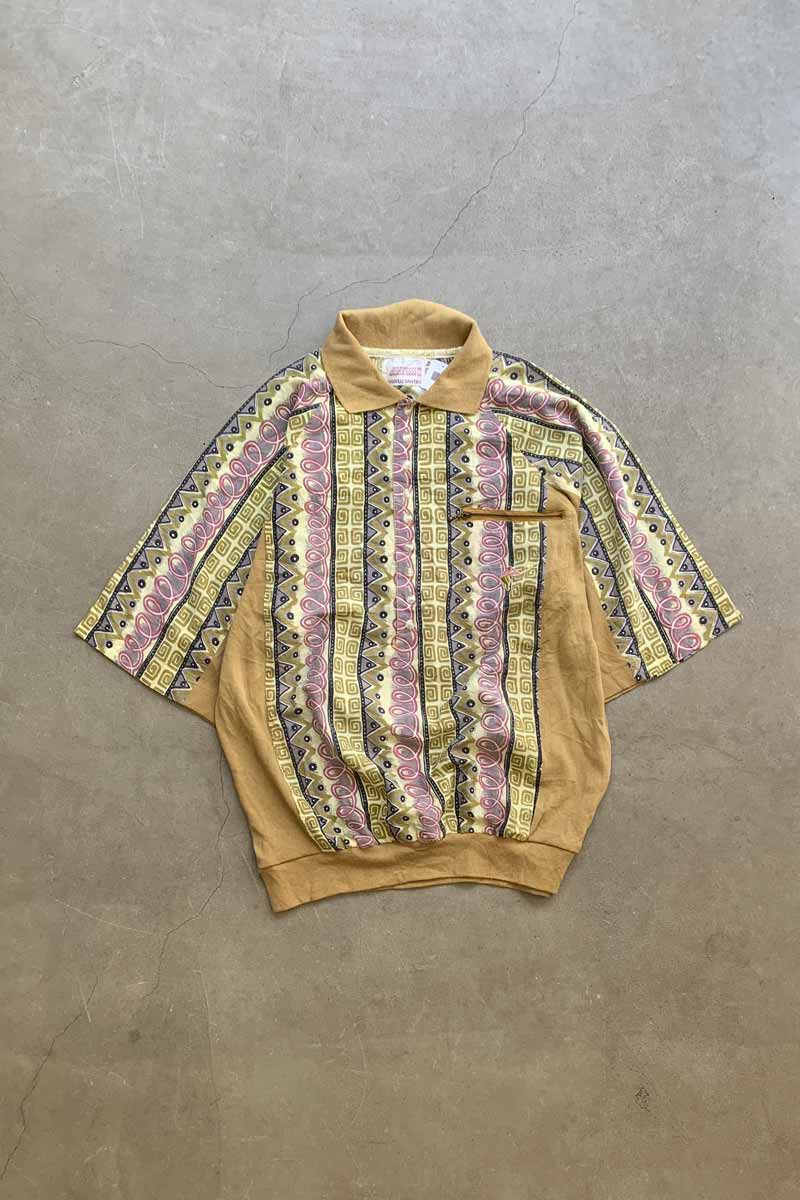 90'S S/S DESIGN KNIT SWITCHING POLO SHIRT / BEIGE [SIZE: M USED]