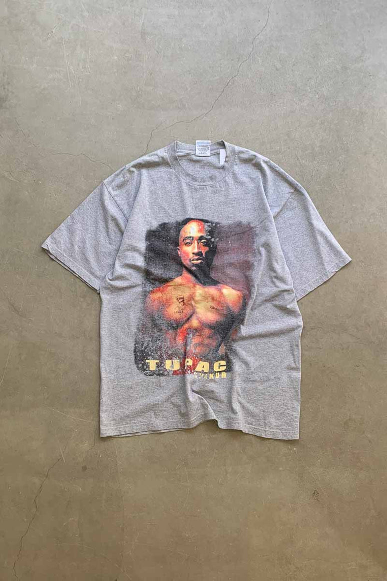 MADE IN USA 00'S S/S 2PAC PRINT HIP HOP T-SHIRT / GRAY [SIZE: XL USED]