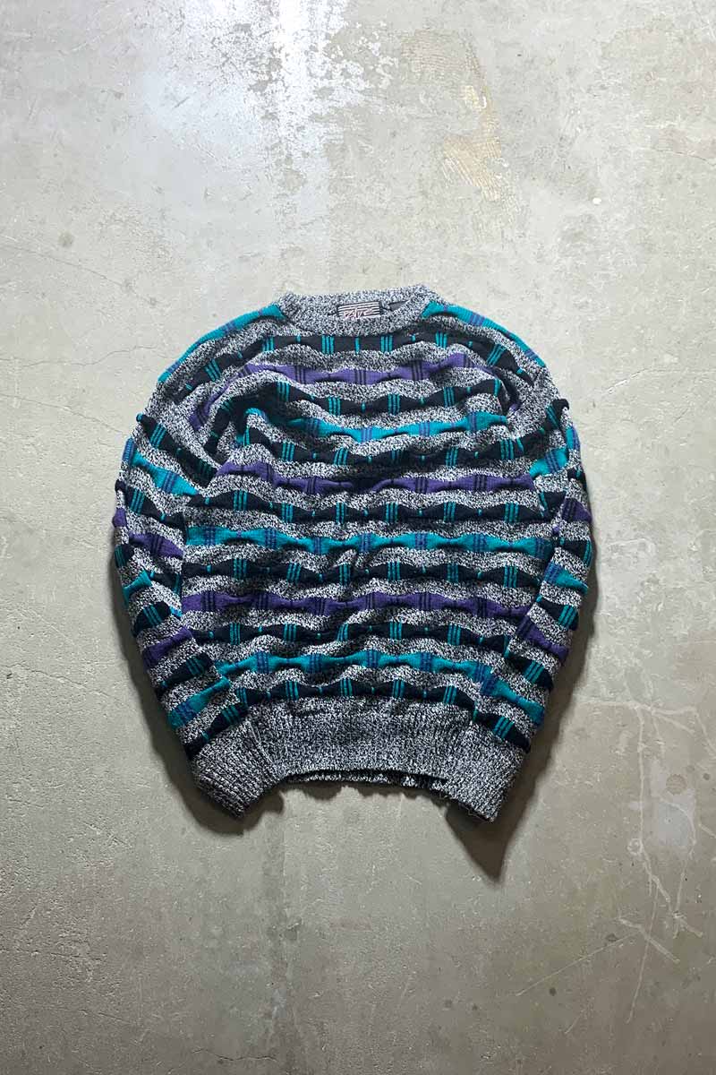 90'S 3D DESIGN ACRYLIC KNIT SWEATER / GRAY / MULTI [SIZE: S USED]