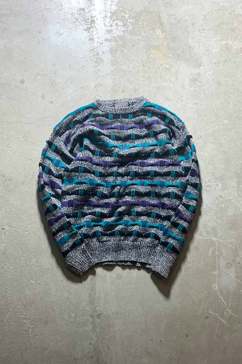 90'S 3D DESIGN ACRYLIC KNIT SWEATER / GRAY / MULTI [SIZE: S USED]