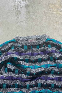 90'S 3D DESIGN ACRYLIC KNIT SWEATER / GRAY / MULTI [SIZE: S USED]
