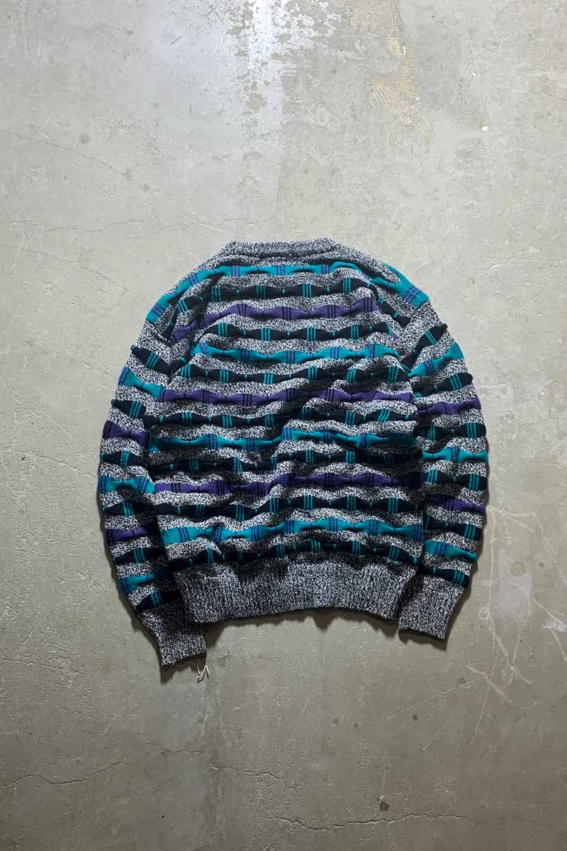 90'S 3D DESIGN ACRYLIC KNIT SWEATER / GRAY / MULTI [SIZE: S USED]